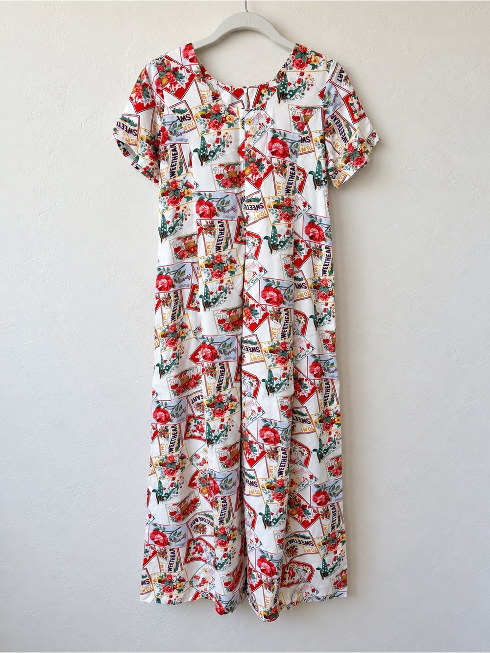 Vintage Maxou Size 14 Floral Postcard Print Maxi Jumpsuit Cottagecore